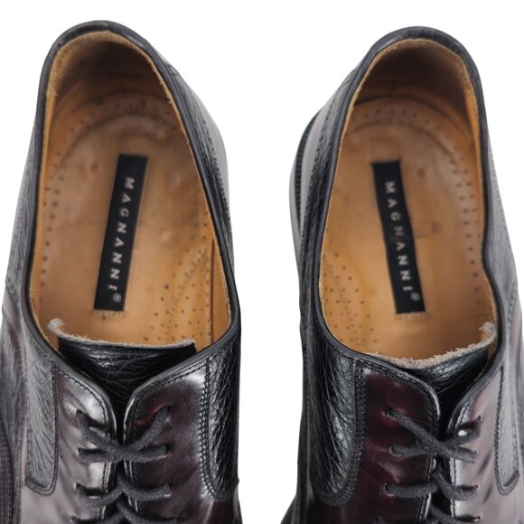 Vintage Magnanni Spain Men 10 Burgundy Black Leather Dress Shoes Wingtip Oxfords - Picture 9 of 11